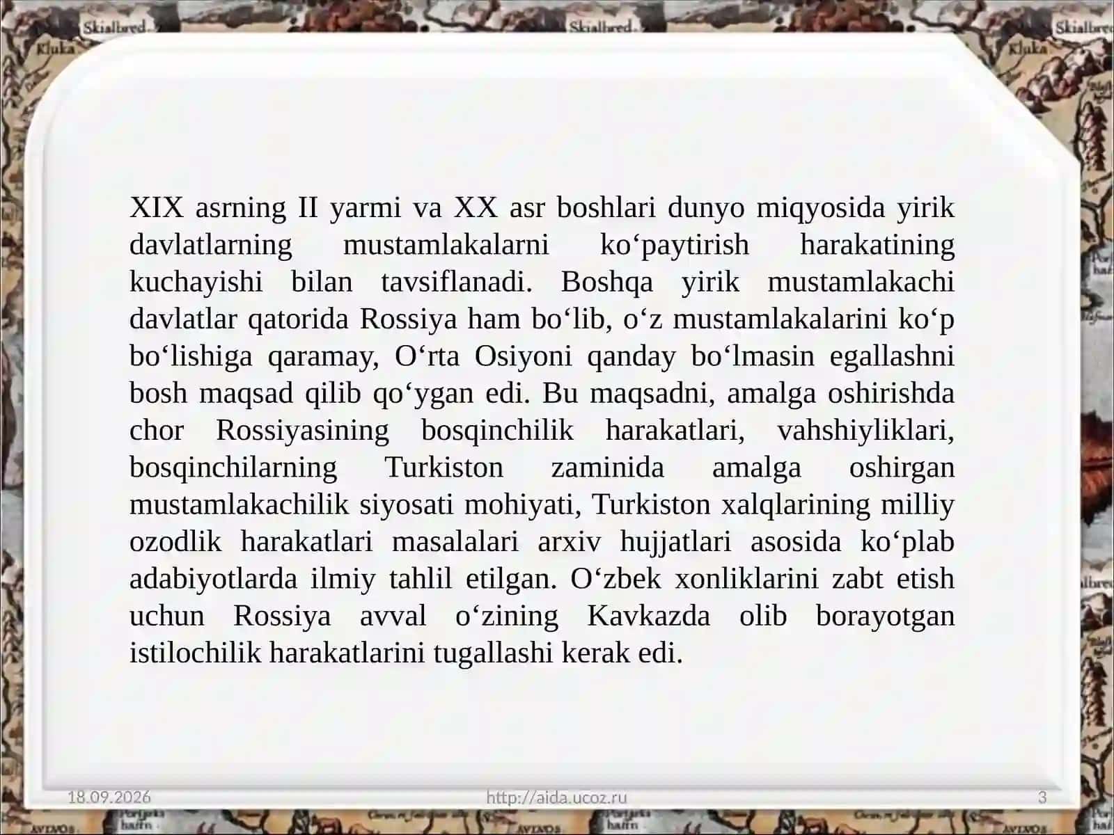 O‘rta Osiyoxonliklarining Rossiya imperiyasi tomonidan bosibolinishi 3