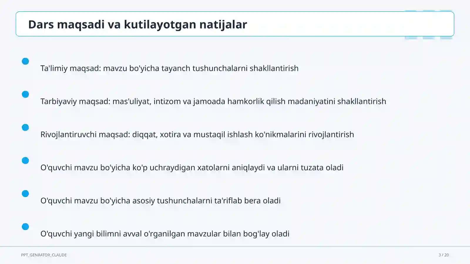 Sinf soati va tarbiyaviy tadbirlar (1–11) — o'qituvchilar uchun 3