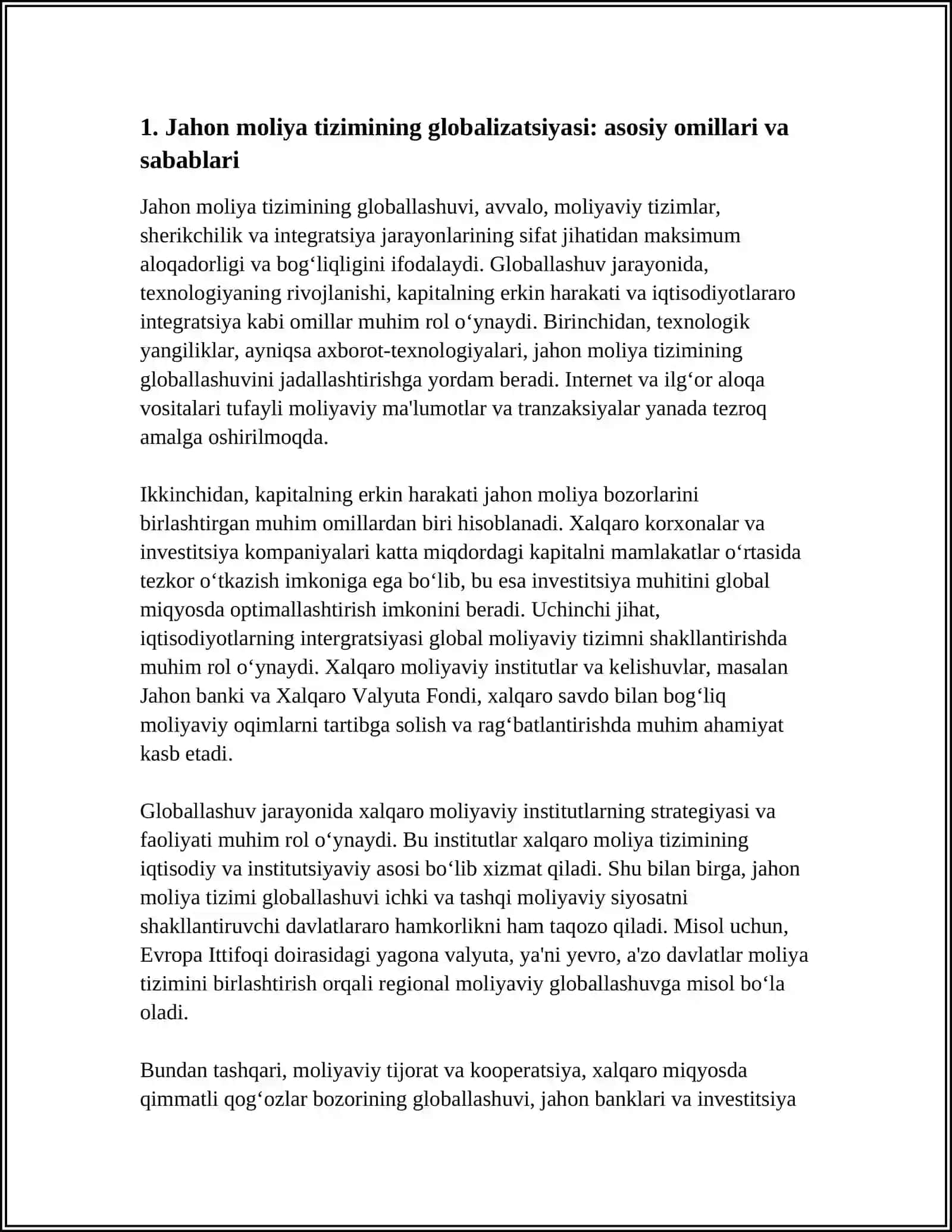 JAHON MOLIYA TIZIMI GLOBALLASHUVINING MOHIYATI VA UNING OQIBATLARI 3