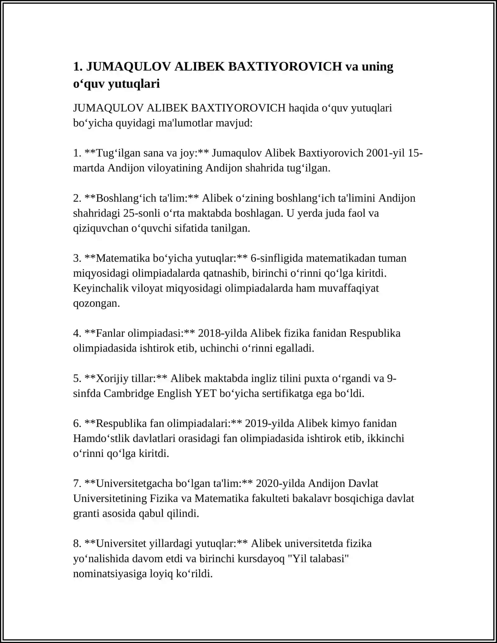 JUMAQULOV ALIBEK BAXTIYOROVICH 2-KURS 125-GURUH 3