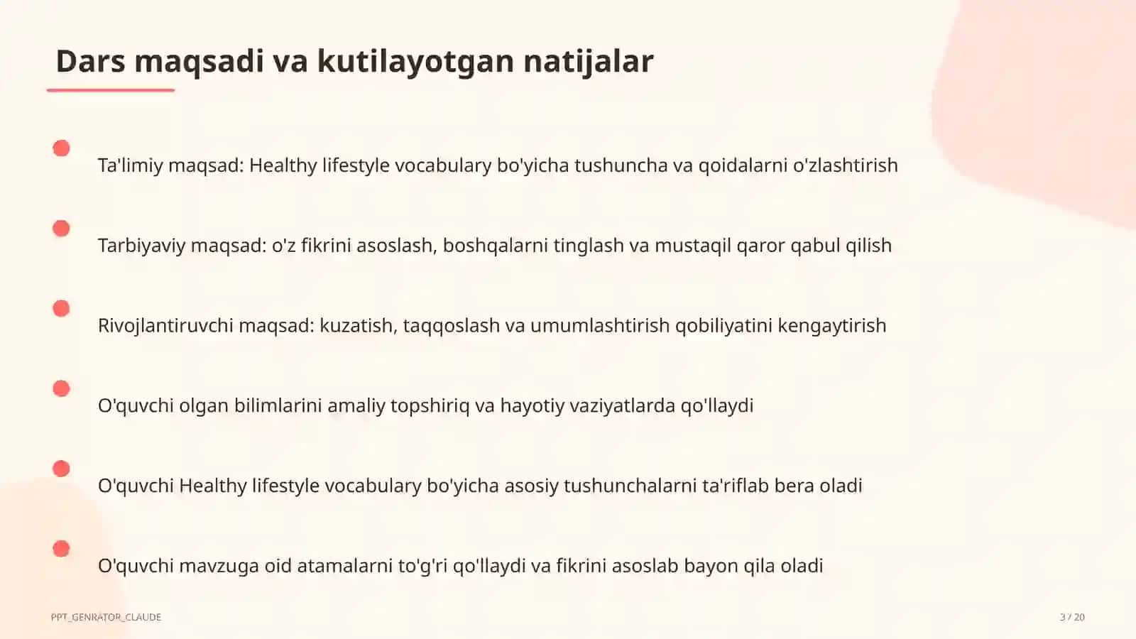 Healthy lifestyle vocabulary (7-sinf) 3