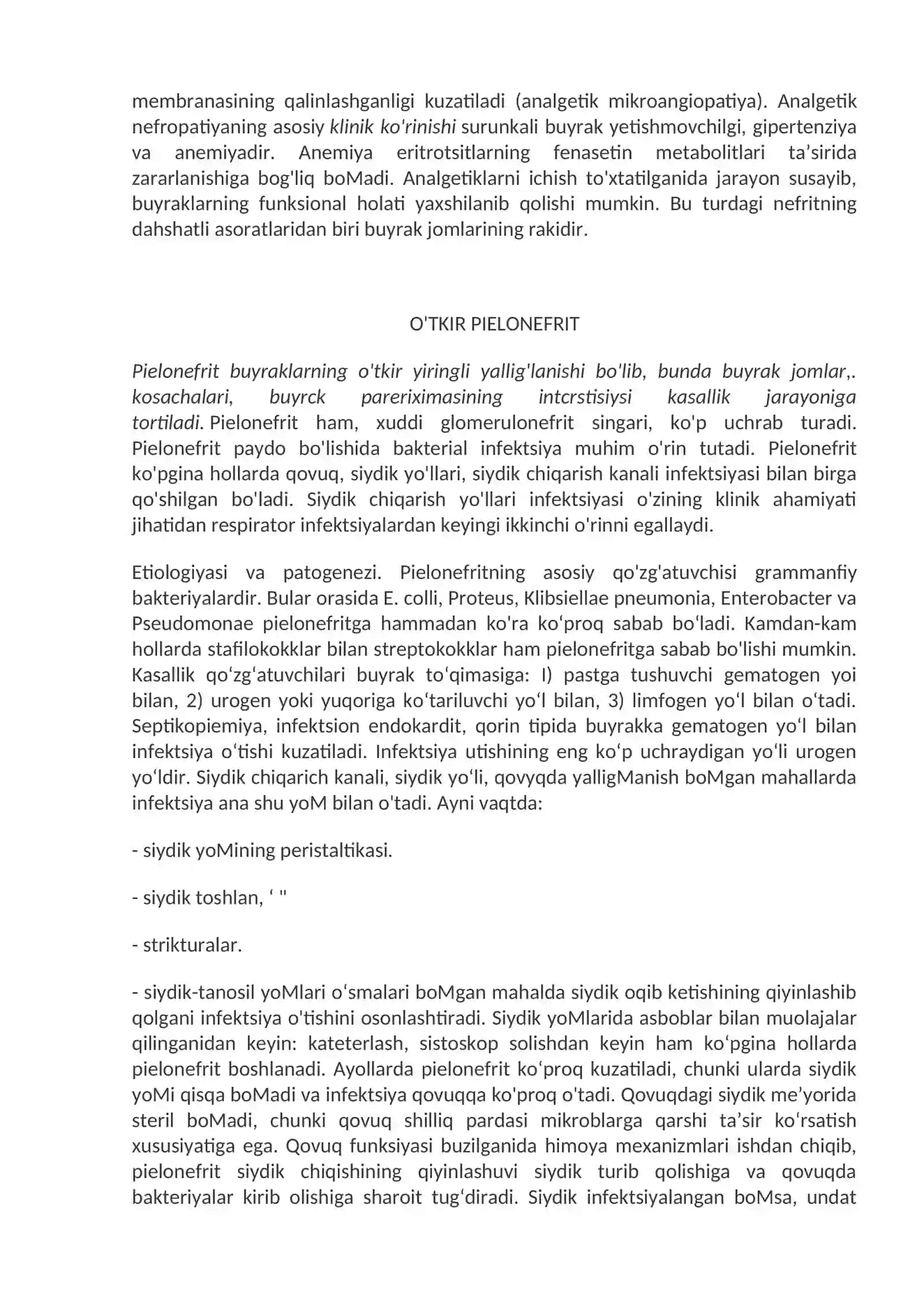 Buyraklarning tubulointerstisial kasalliklari. Buyraklar о‘samalari. 3