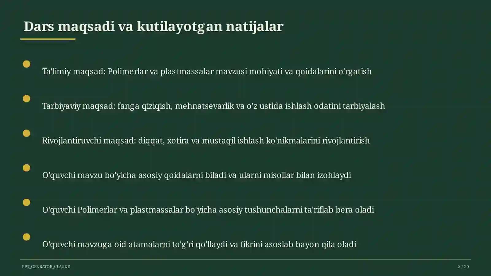 Polimerlar va plastmassalar (11-sinf) 3