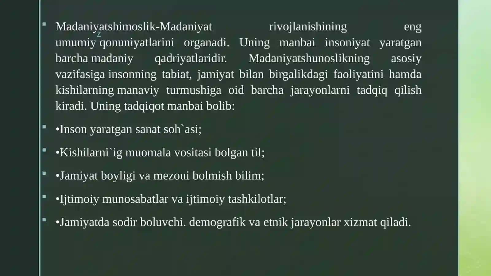 MADANIYAT TUSHUNCHASI VA UNING MAZMUN-MOHIYATIMa’ruzachi:H.O.Abdullayeva 3