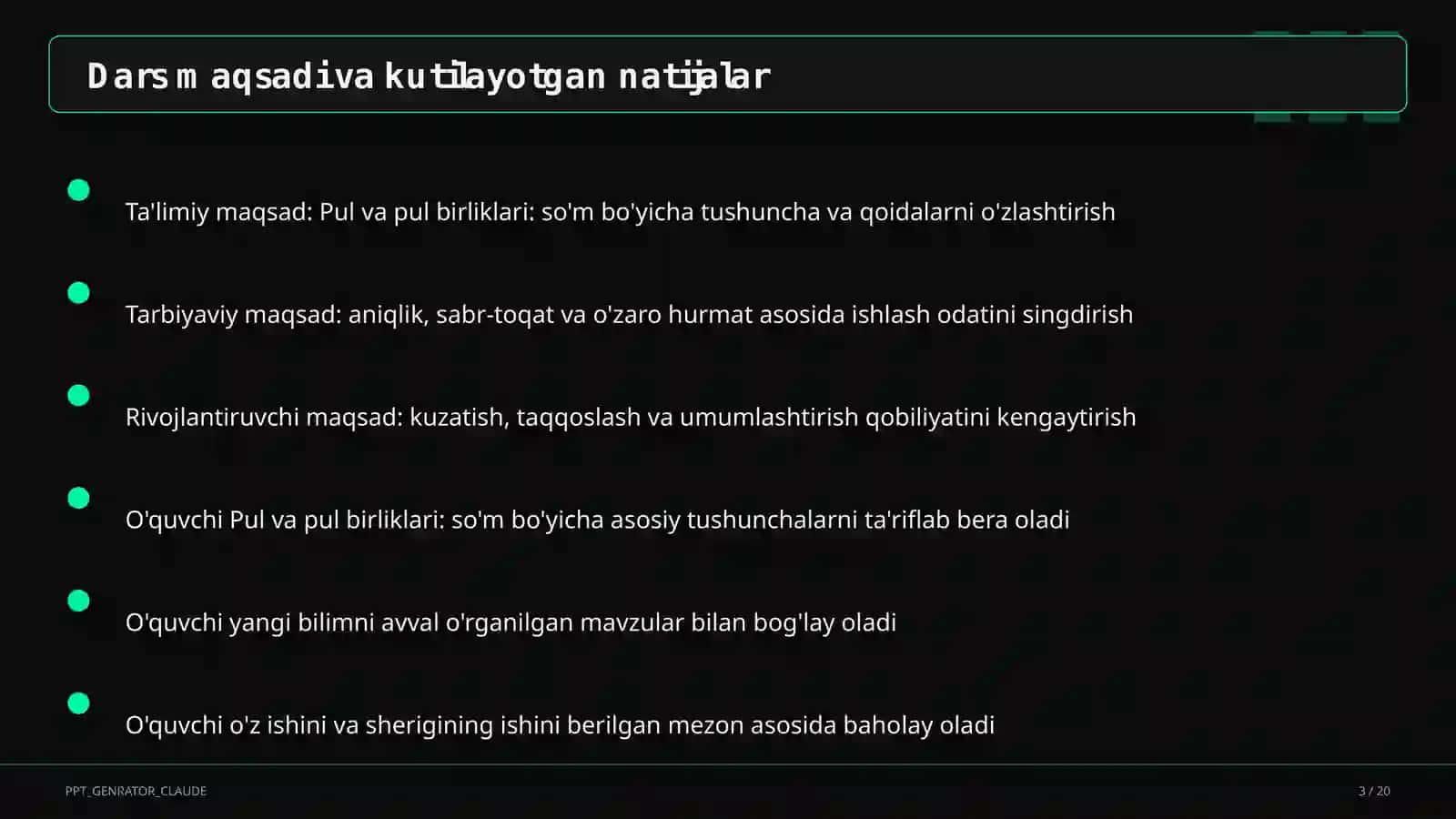 Pul va pul birliklari: so'm (2-sinf) 3