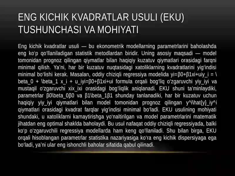 Ekonometrik modelari parametrlarinianiqlashda “eng kichik kivadratlar usuli”dan foydalanish uslubiyoti 3