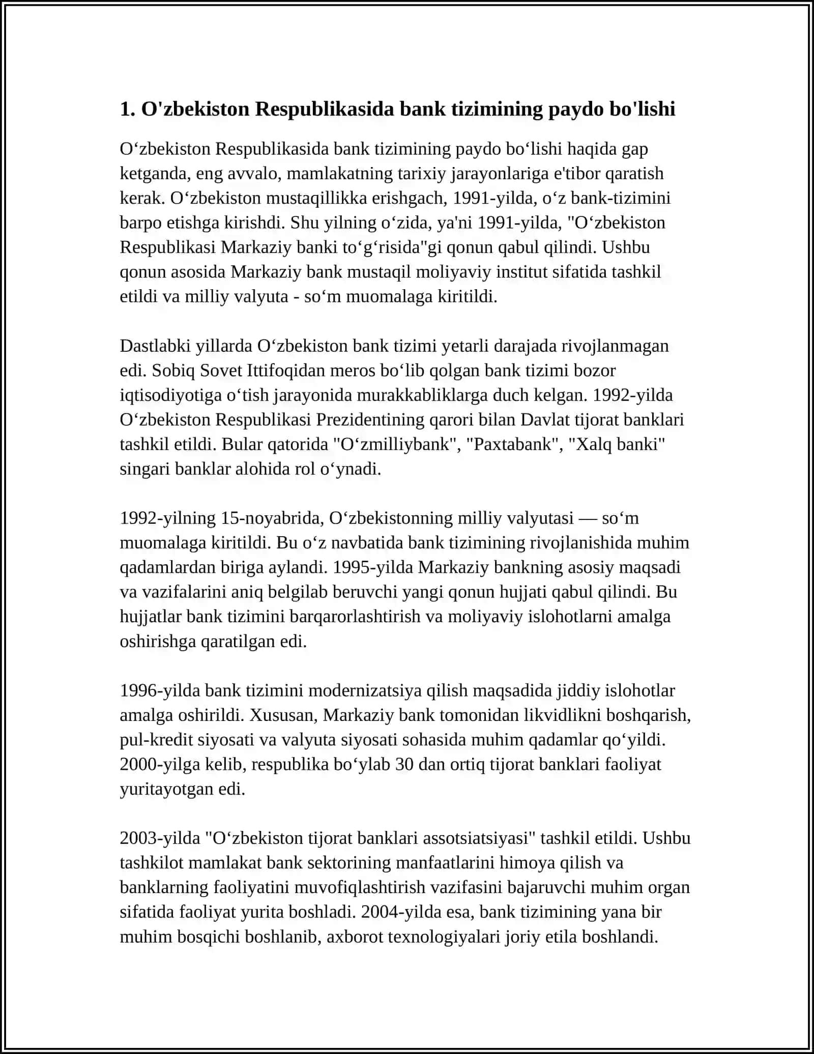 O'zbekiston Respublikasida Bank Moliya, Soliq Tizimining Vijudga Kelishi va Rivojlanishi 3