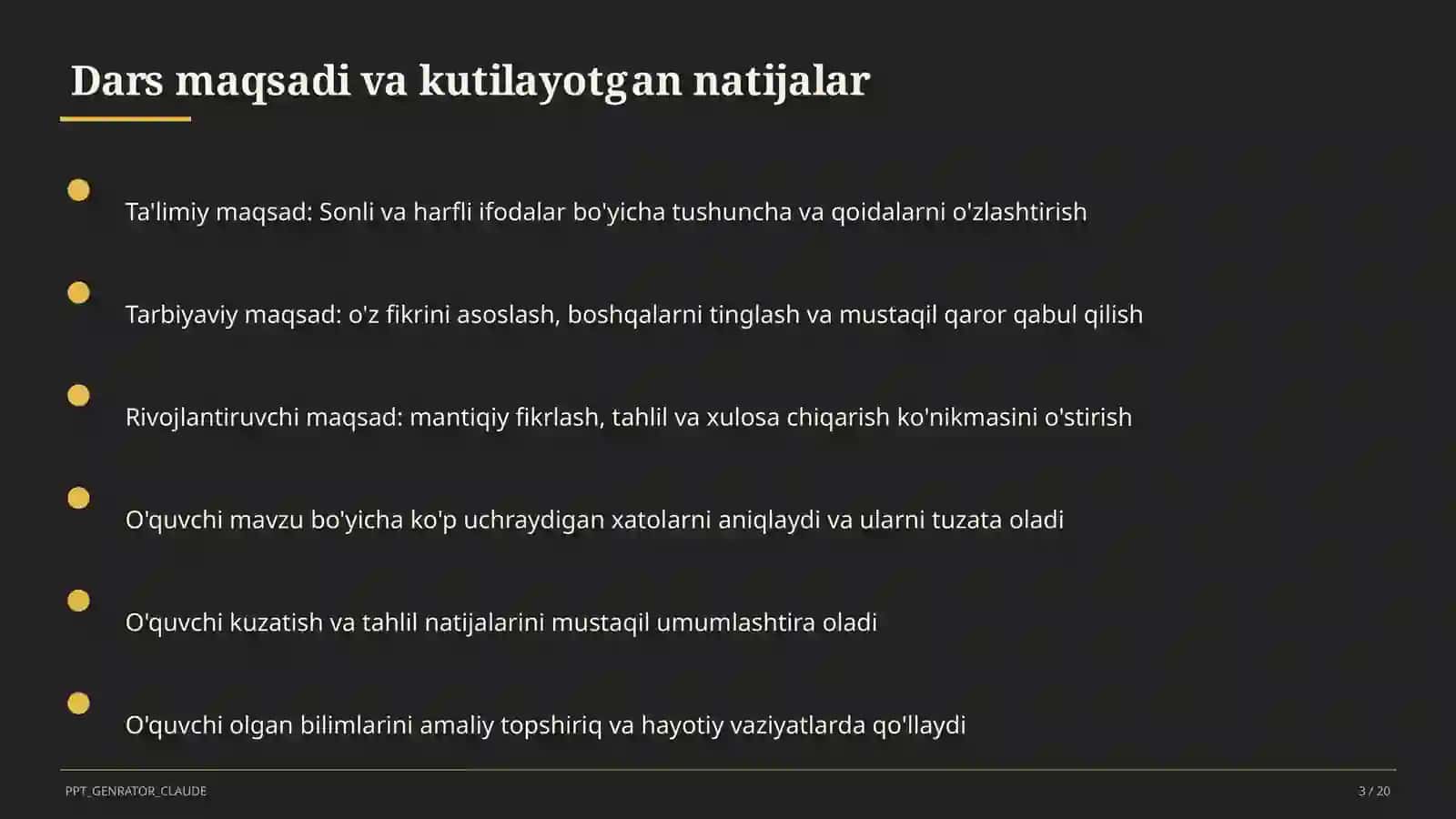 Sonli va harfli ifodalar (5-sinf) 3