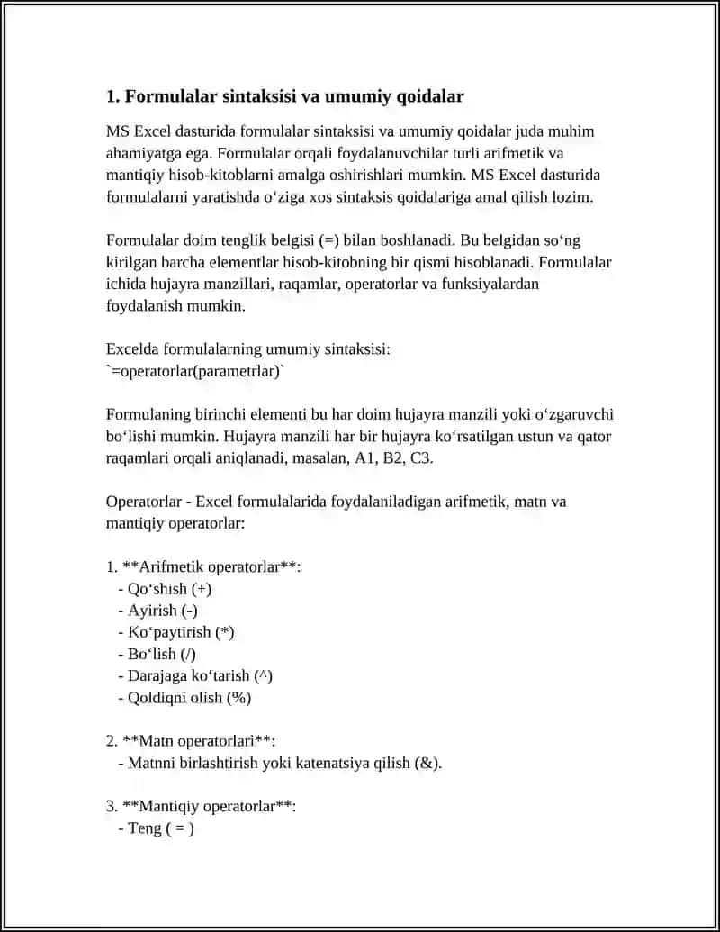 MS EXCEL DASTURIDA FORMULALAR VA FUNKSIYALAR 3