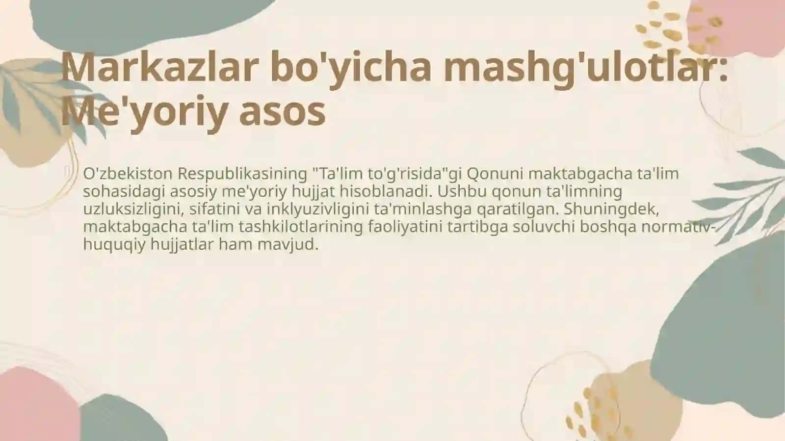 Markazlar bo‘yicha mashg‘ulotlarni tashkil etish 3