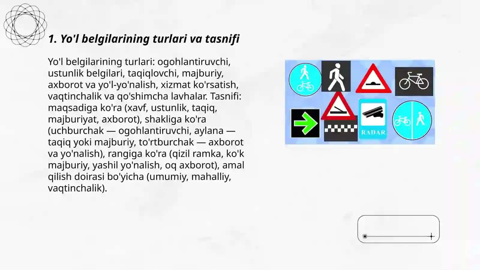 Yo'l belgilari va ularni o'rnatishga qo'yiladigan talablar 3