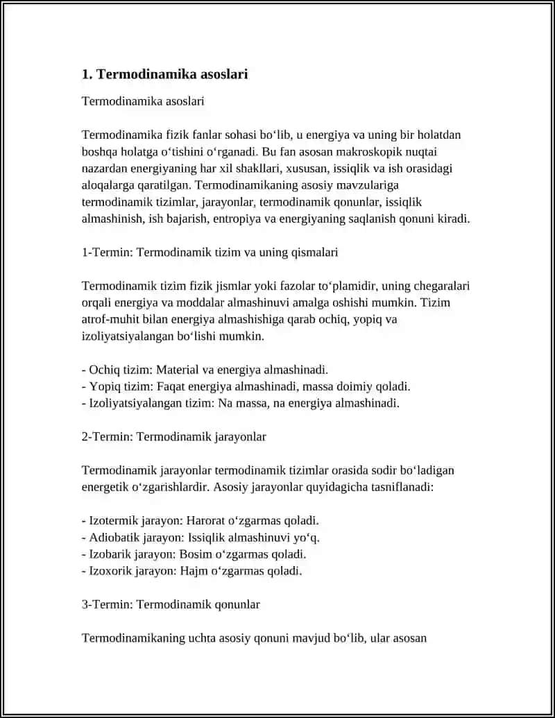 MUSTAQIL ISH. Mavzu: TERMODINAMIKA.TERMODINAMIKANING BIRINCHI QONUNI. 3