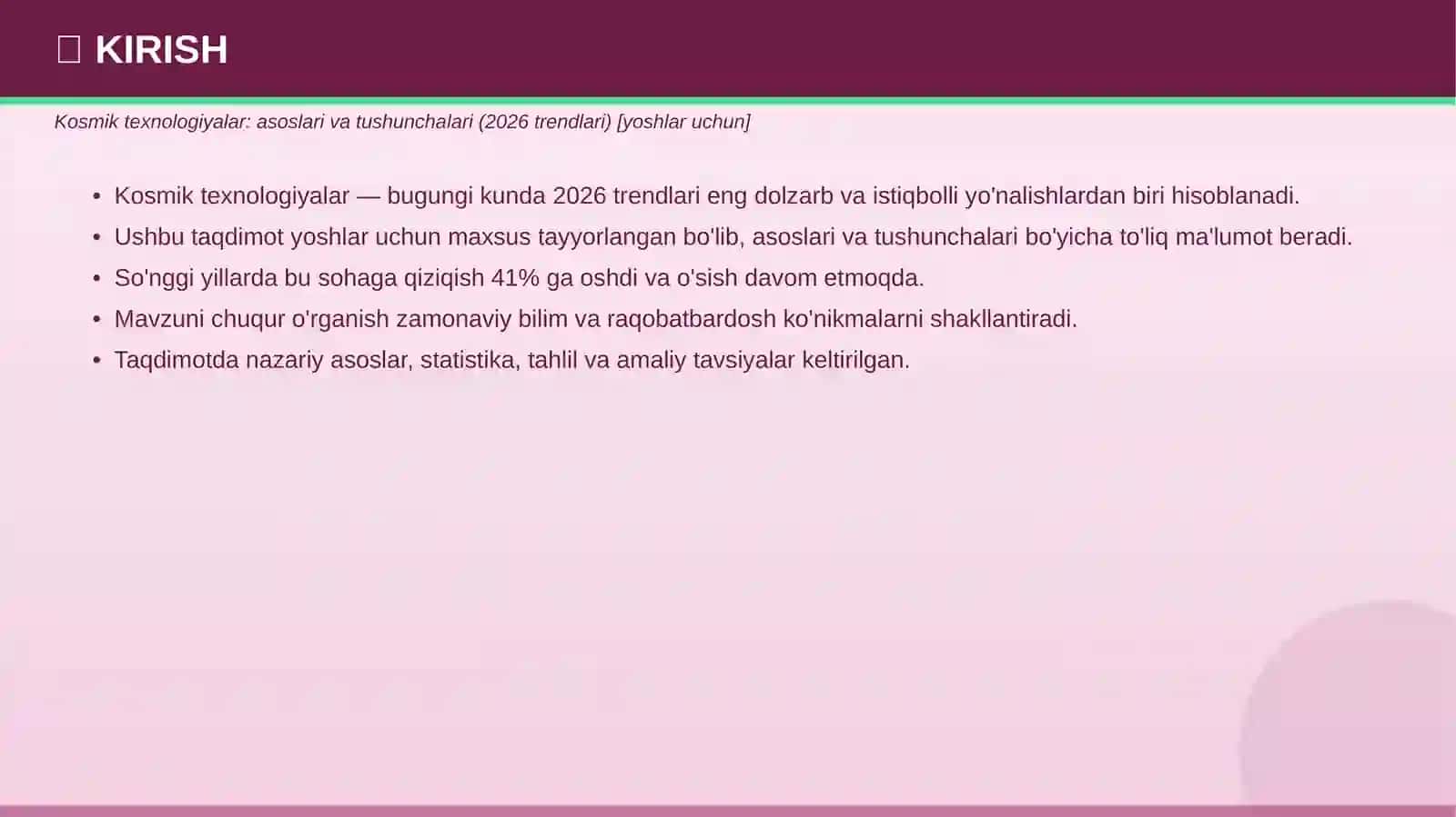 Kosmik texnologiyalar: asoslari va tushunchalari (2026 trendlari) [yoshlar uchun] 3