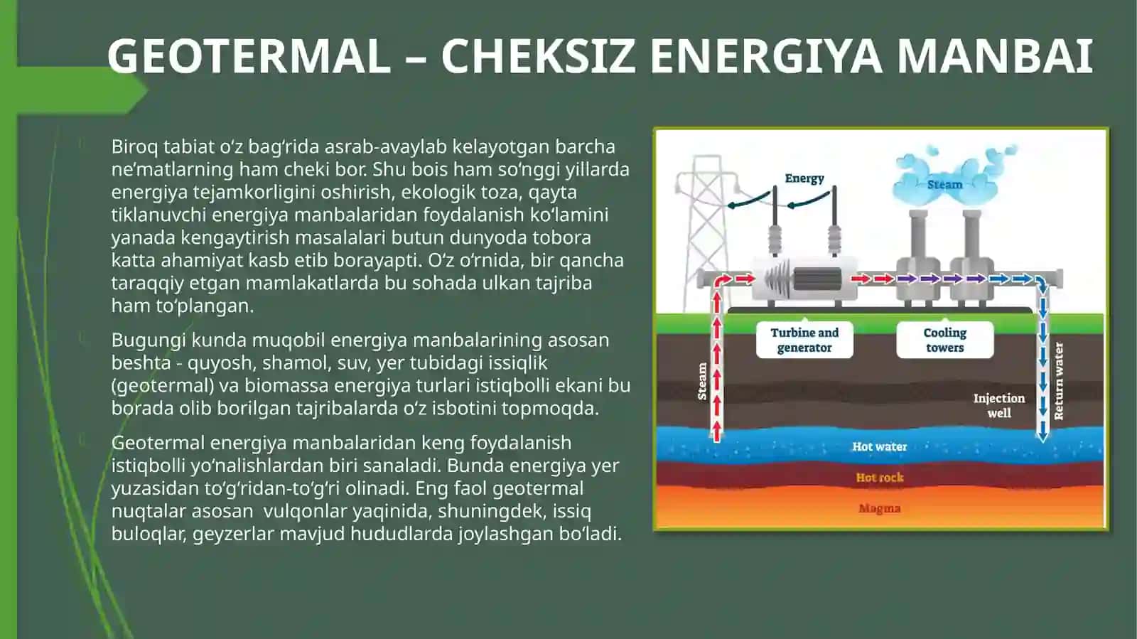 Issiqlik energiyasidan foydalanishda geotermal energiya manbalaridan foydalangan holda organik yoqilg’ilar sarfini kamaytirish 3