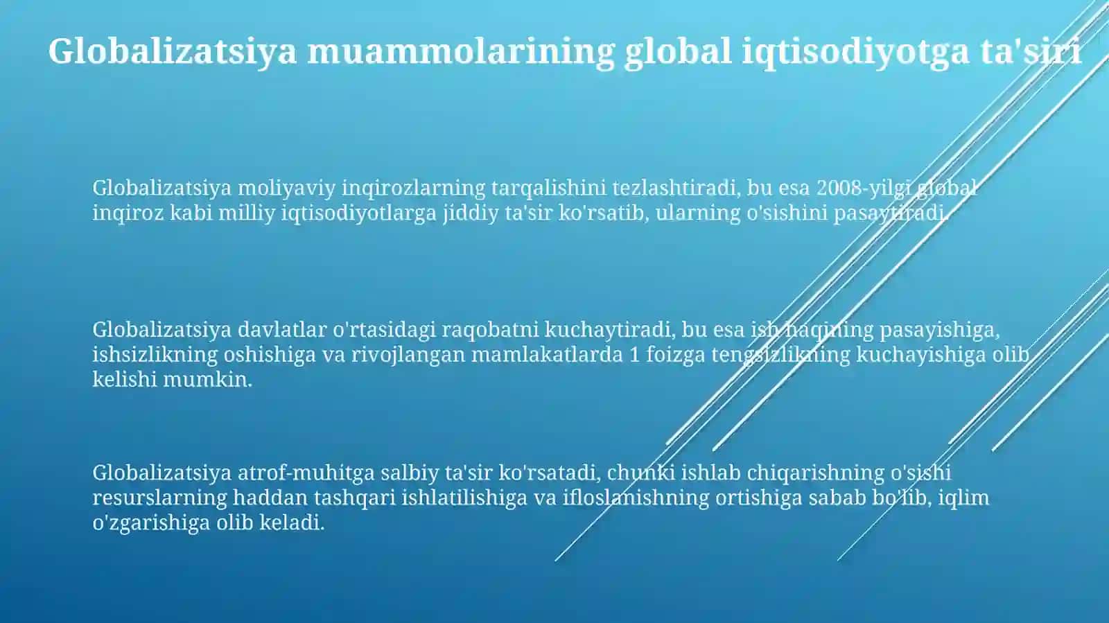 Globalizatsiya muammolariningjahoniqtisodiyotigata'sirivaularnihaletishyo'llari 3