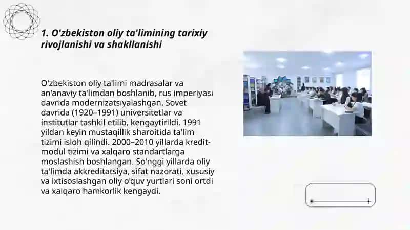 O'zbekiston Respublikasida oliy talim va undan keyingi ta'limning shakllanishi 3