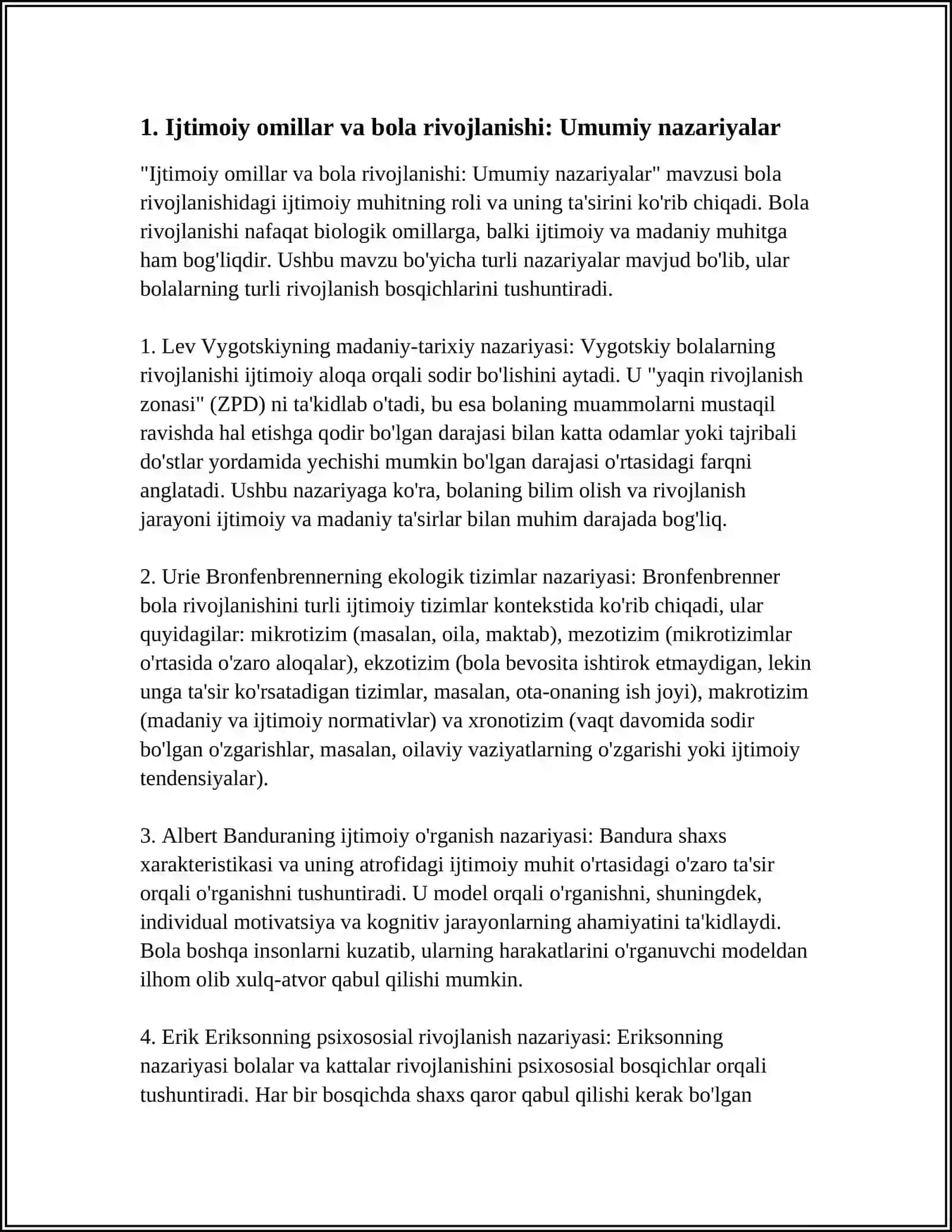 Ijtimoiy omillar va bola rivojlanishi: Umumiy nazariyalar 3