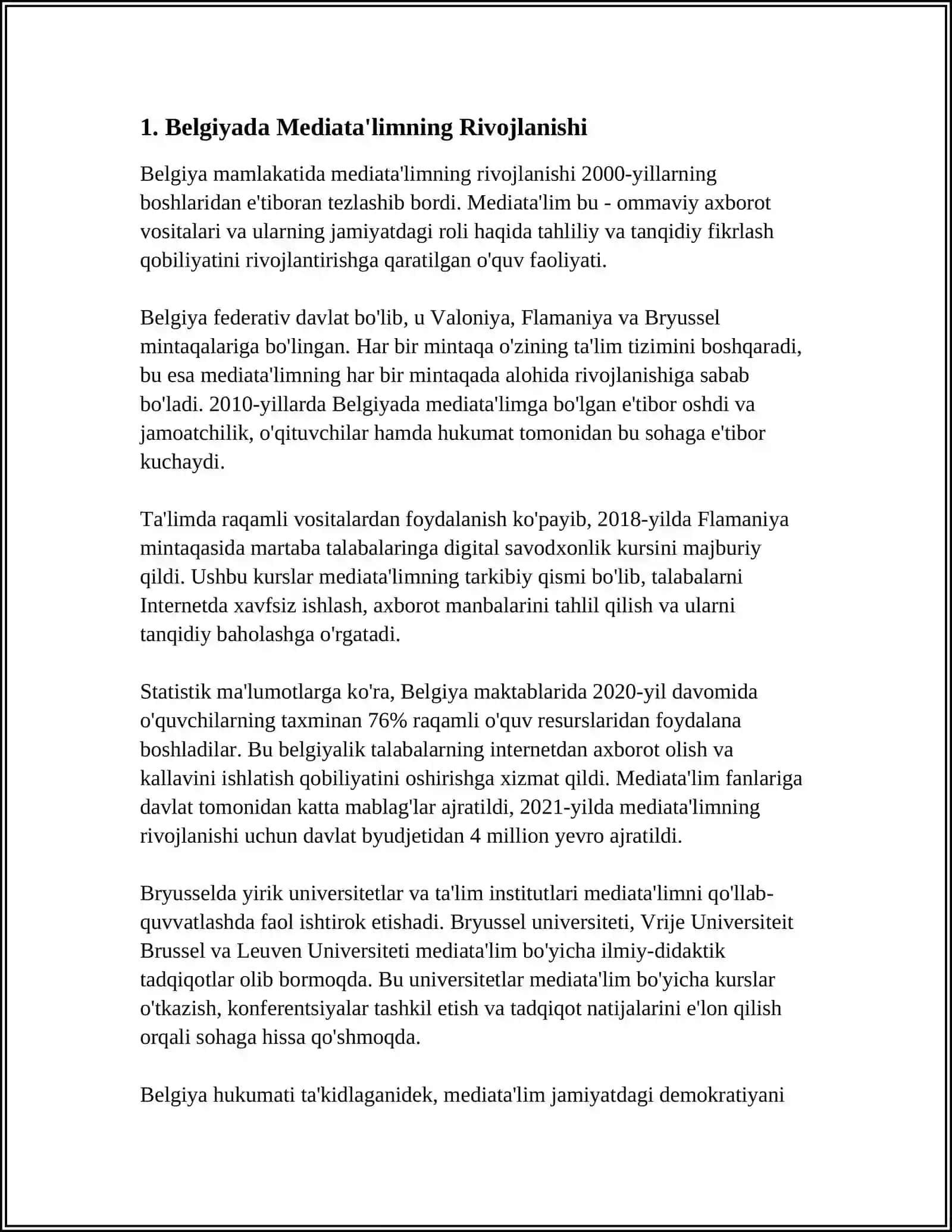 BELGIYA,GERMANIYA,SHVEYSARIYA,SKANDINAVIYA DAVLATLARIDA MEDIATA'LIM 3
