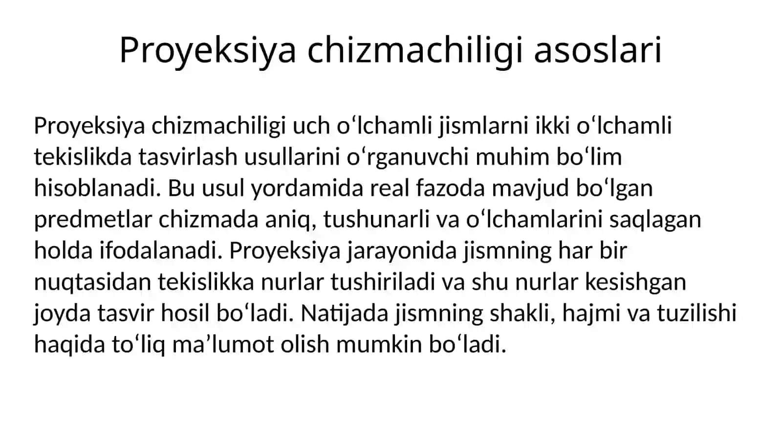 Proyeksiya chizmachilik. Chizmalarda ko‘rinishlar 3
