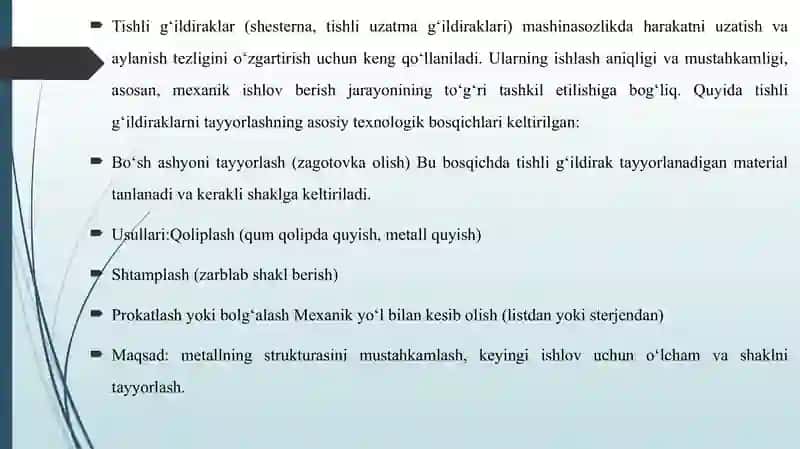 TISHLI G'ILDIRAKLARGA MEXANIK ISHLOV BERISH TEXNOLOGIK JARAYONLARINING BOSQICHLARI. 3