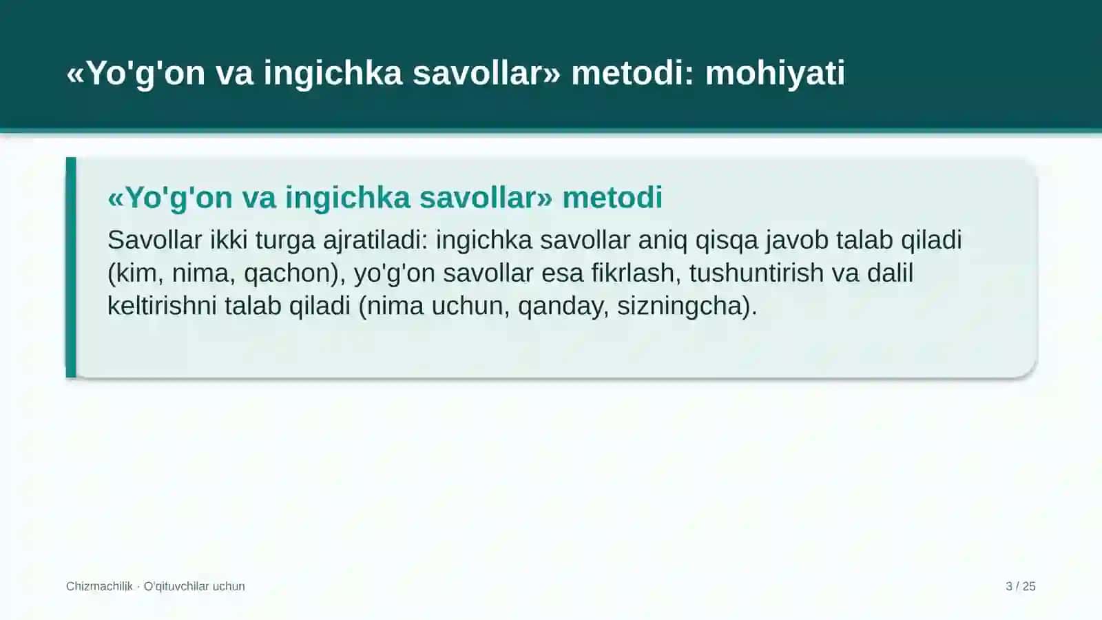 chizmachilik darslarida yo'g'on va ingichka savollar metodidan foydalanish 5416 3