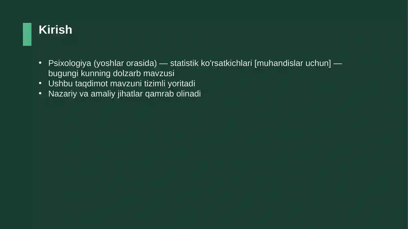 Psixologiya (yoshlar orasida) — statistik ko'rsatkichlari [muhandislar uchun] 3