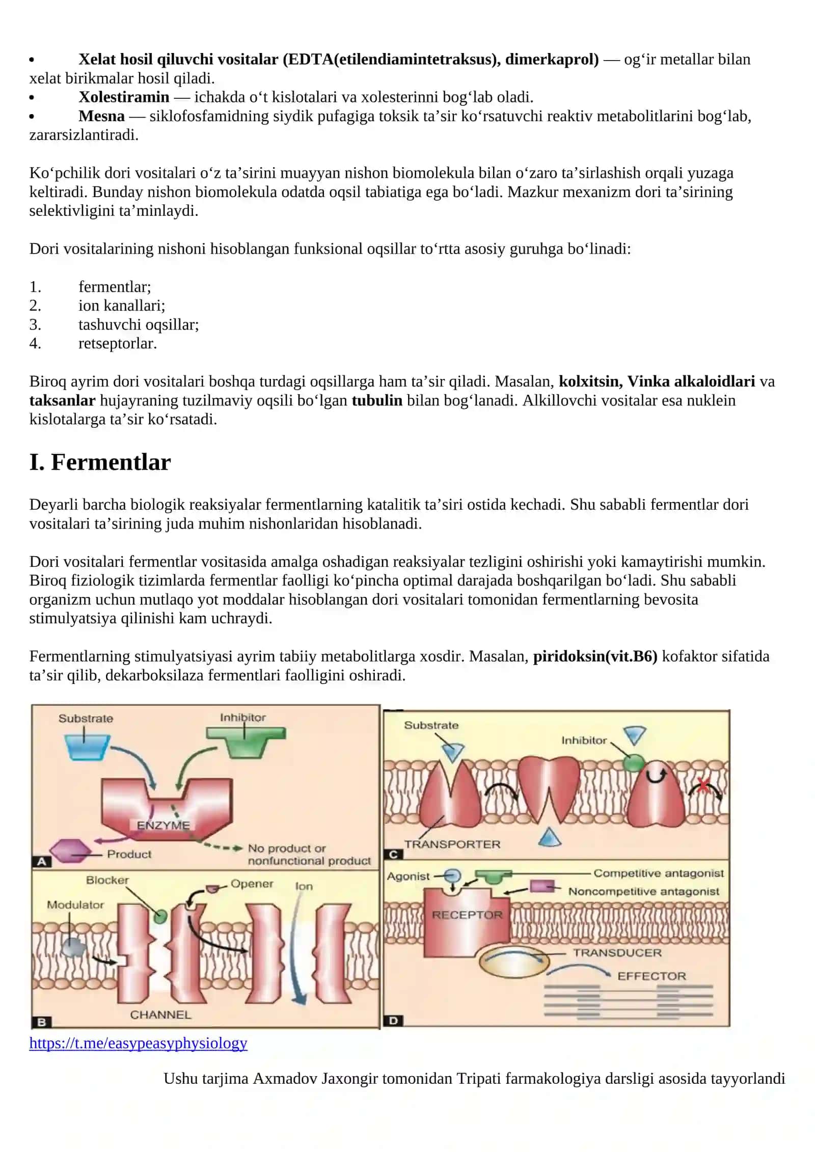 DORI VOSITALARINING TA’SIR MEXANIZMI VA RETSEPTORLAR FARMAKOLOGIYASI 3