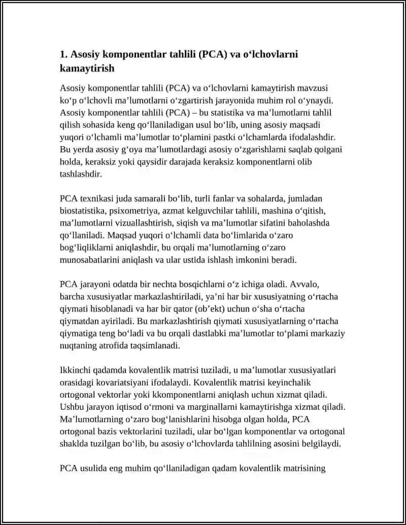 Asosiy komponentlar tahlili (PCA) va o‘lchovlarni kamaytirish 3