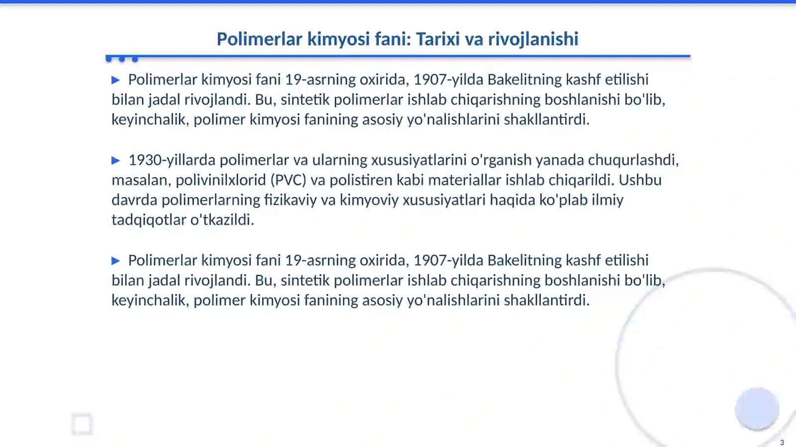 Polimerlar kimyosi fani: Tarixi va rivojlanishi 3