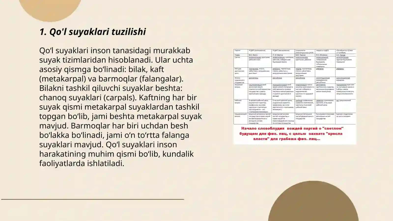 Qo'l suyaklari anatomiyasi lotincha va uzbekcha lug'ati bilan 3
