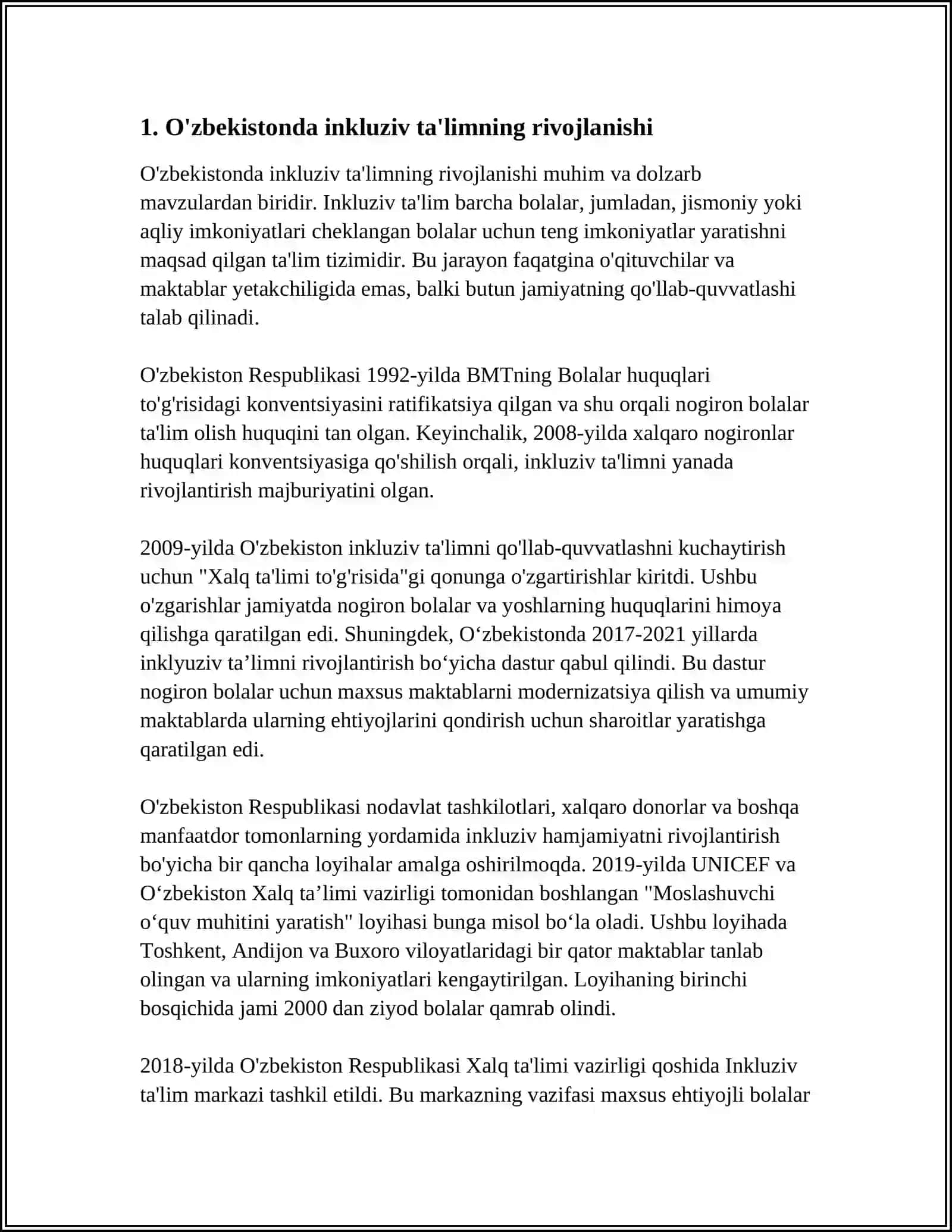 O'ZBEKISTONDA INKLYUZIV TAʼLIMNING MEʼYORIY HUQUQIY BAZASINI TAHLIL QILISH 3