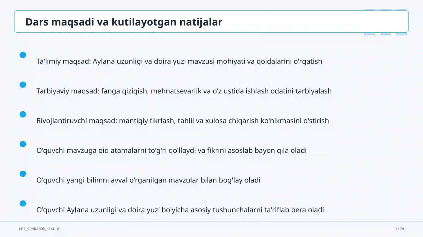 Aylana uzunligi va doira yuzi (9-sinf) 3