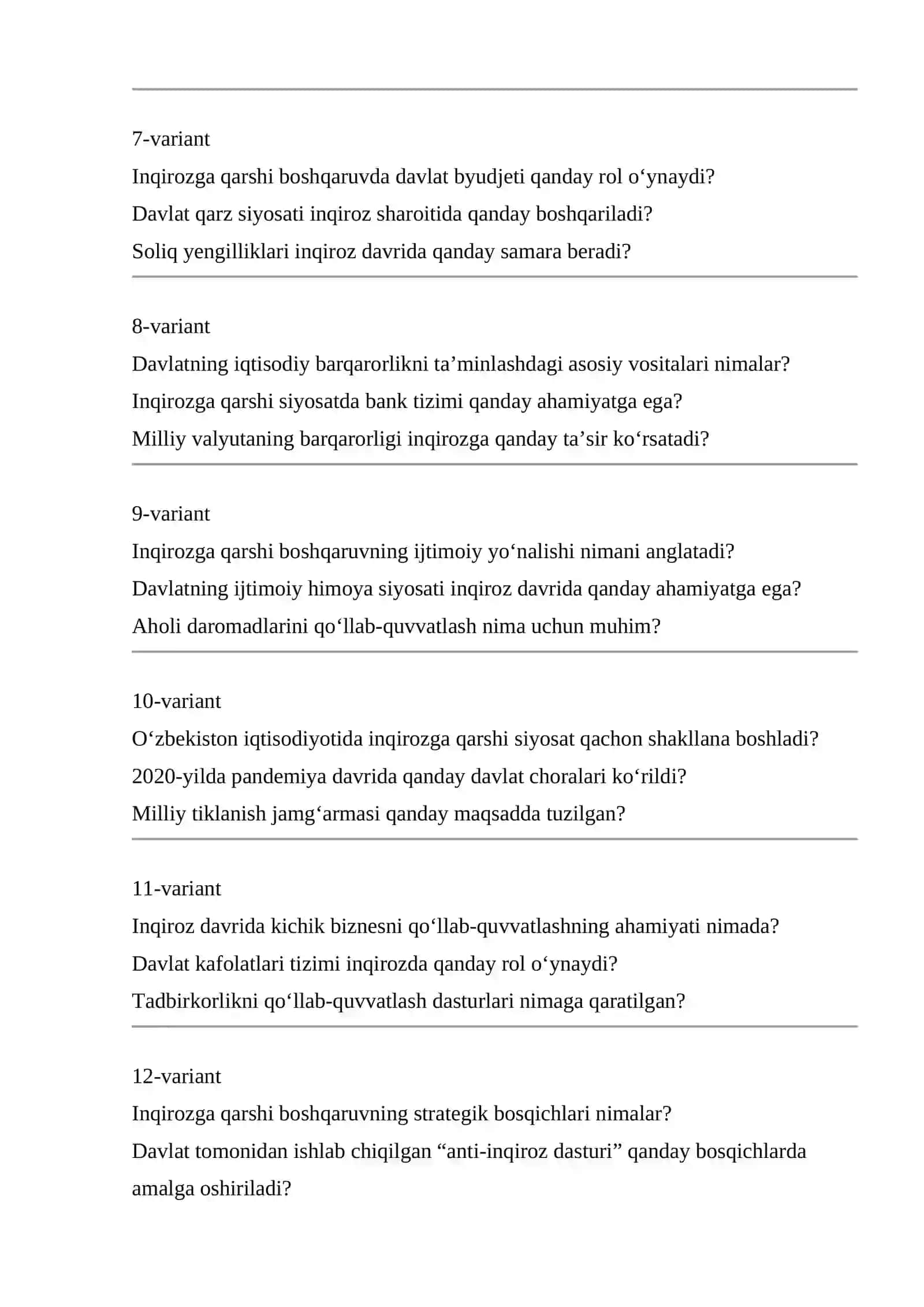 Inqirozga qarshi boshqaruvda davlatning ahamiyati va davlat tomonidan amalga oshiriladigan chora-tadbirlarni xorijiy mamlakat yoki milliy iqtisodiyot tajribasi asosida yoritish 3