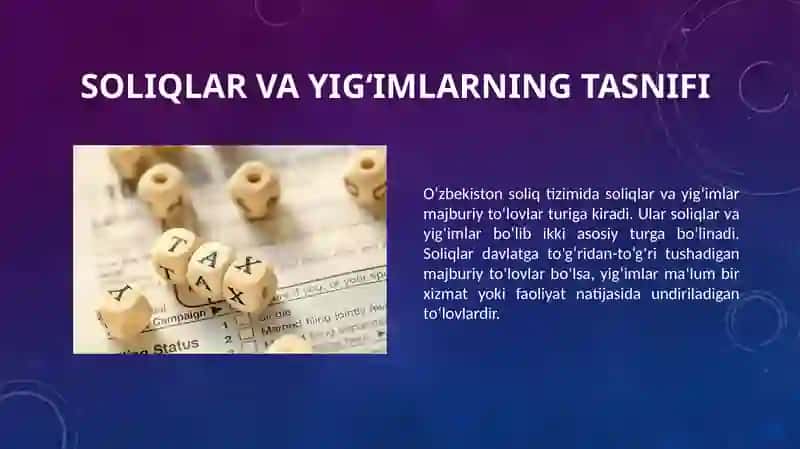 Soliqlar va yig'ilarning tasnifi 3