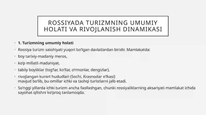 Rossiyaning turizm ko`rsatkichlari 3