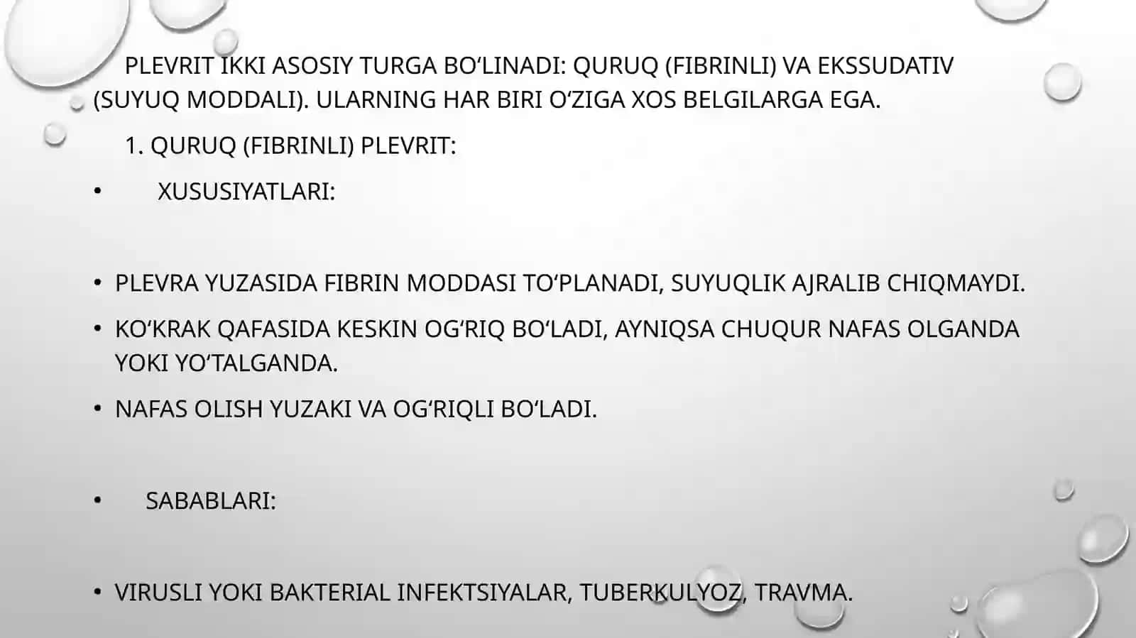 Plevritlar ETIOLOGIYASI, KLASSIFIKATSIYASI, PATOFIZIOLOGIYASI 3
