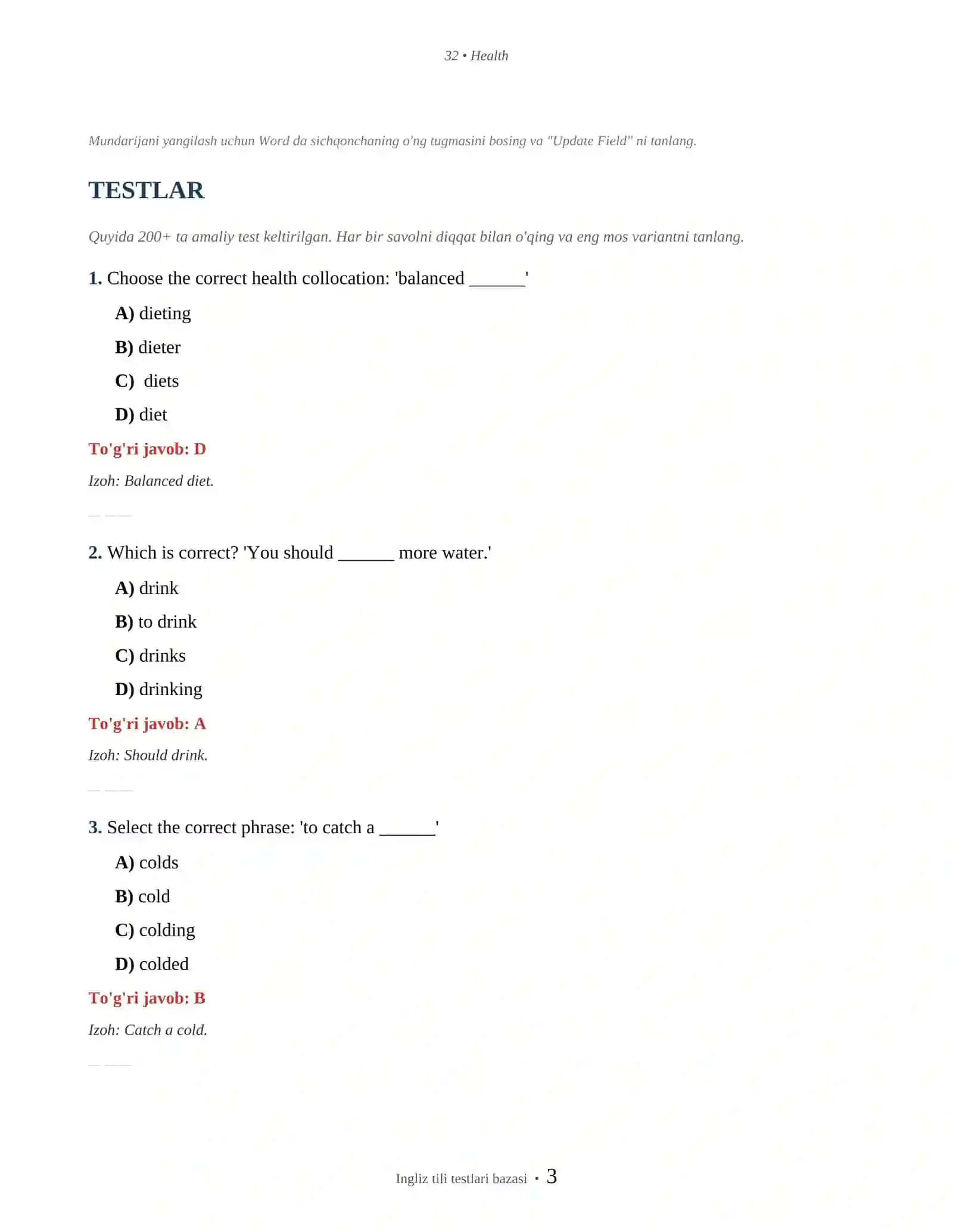 INGLIZ TILI HEALTH & LIFESTYLE 3