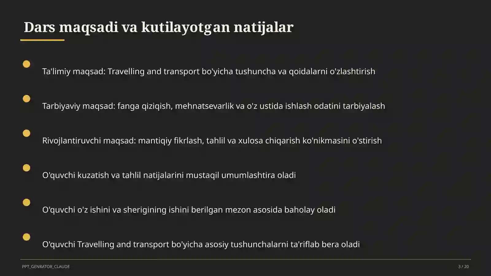 Travelling and transport (6-sinf) Ingliz tili (1– 11) — takrorlash darsi uchun 3
