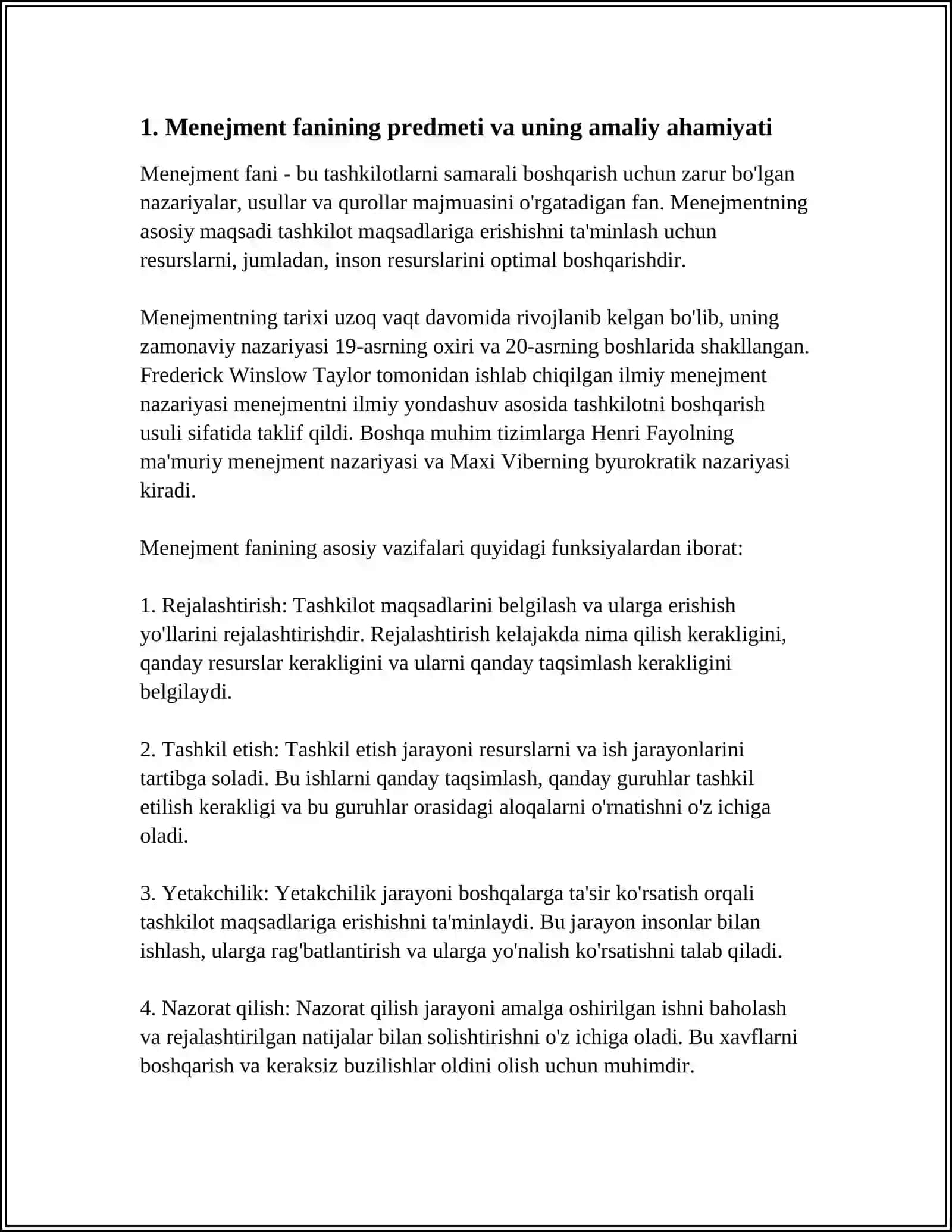 MENEJMENT FANINING PREDMETI VA FUNKSIYALARINI AMALIYOTDA QOʻLLASH YOʻLLARI 3