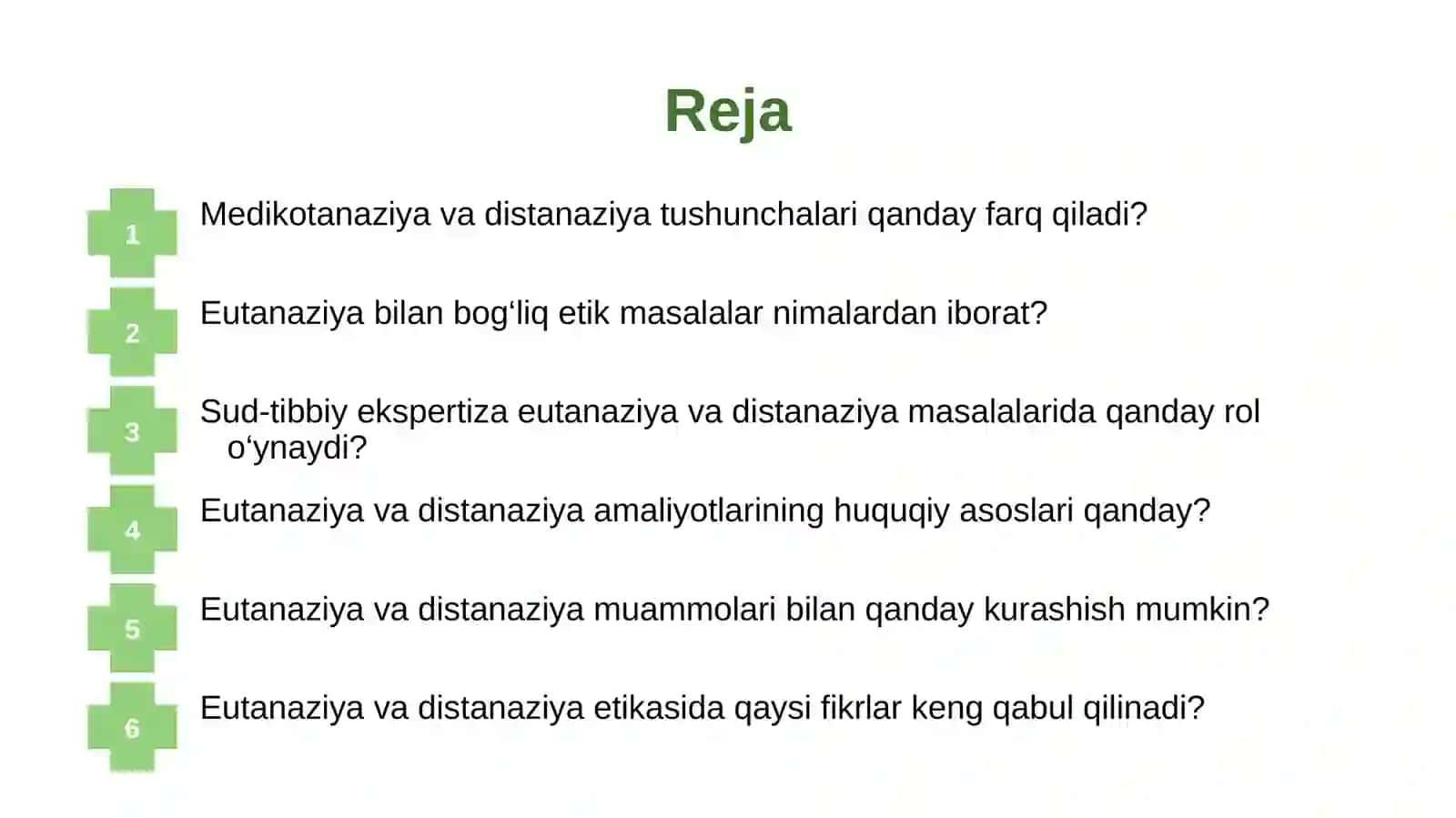 Medikotanaziya, distanaziya - evtanaziyaning variantlari. Sud-tibbiy ekspertizada etika masalalari. 3