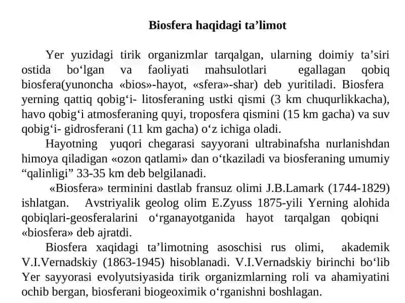 Biosferaning tuzilishi. Ekologik tizimni tuzilishi 3
