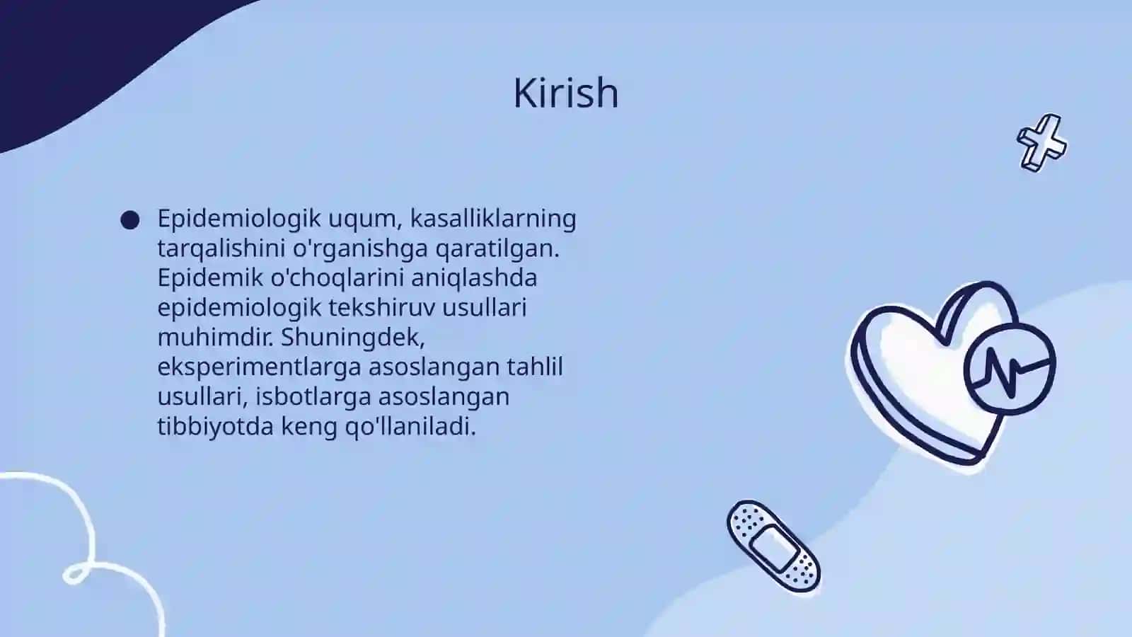 Epidemiologik kunuimining hozirgi zamonidagi tavsifi. Epidemiko'choqlarining epidemiologik tekshiruv usuli. Epidemiologik tahlil usuli. Eksperemental tekshiruv uslublari isbotlarga asoslangan tibbiyotda epidemiologik tashxis usulidan foydalanish 3