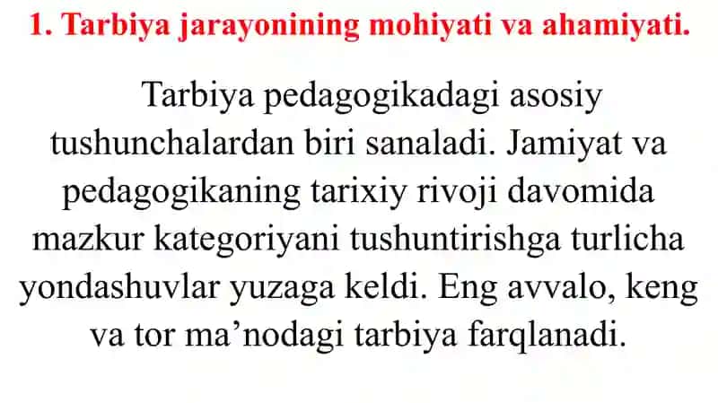 Tarbiya jarayonining mohiyati va mazmuni. Tarbiya qonuniyatlari va tamoyillari. 3
