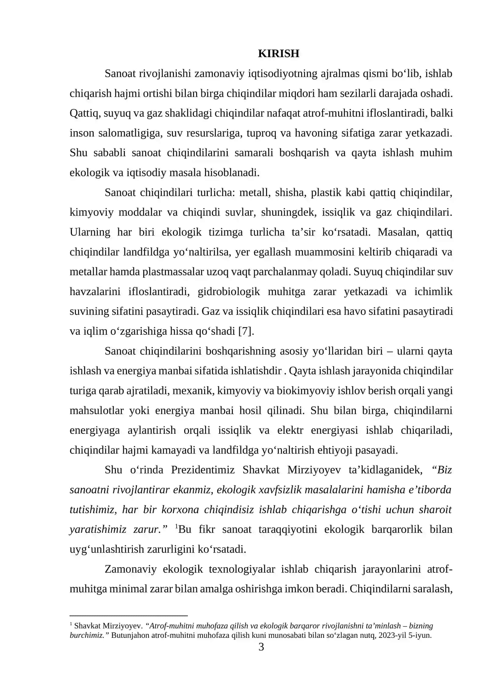 sanoat chiqindilari va ularning qayta ishlash KURS ISHI 3