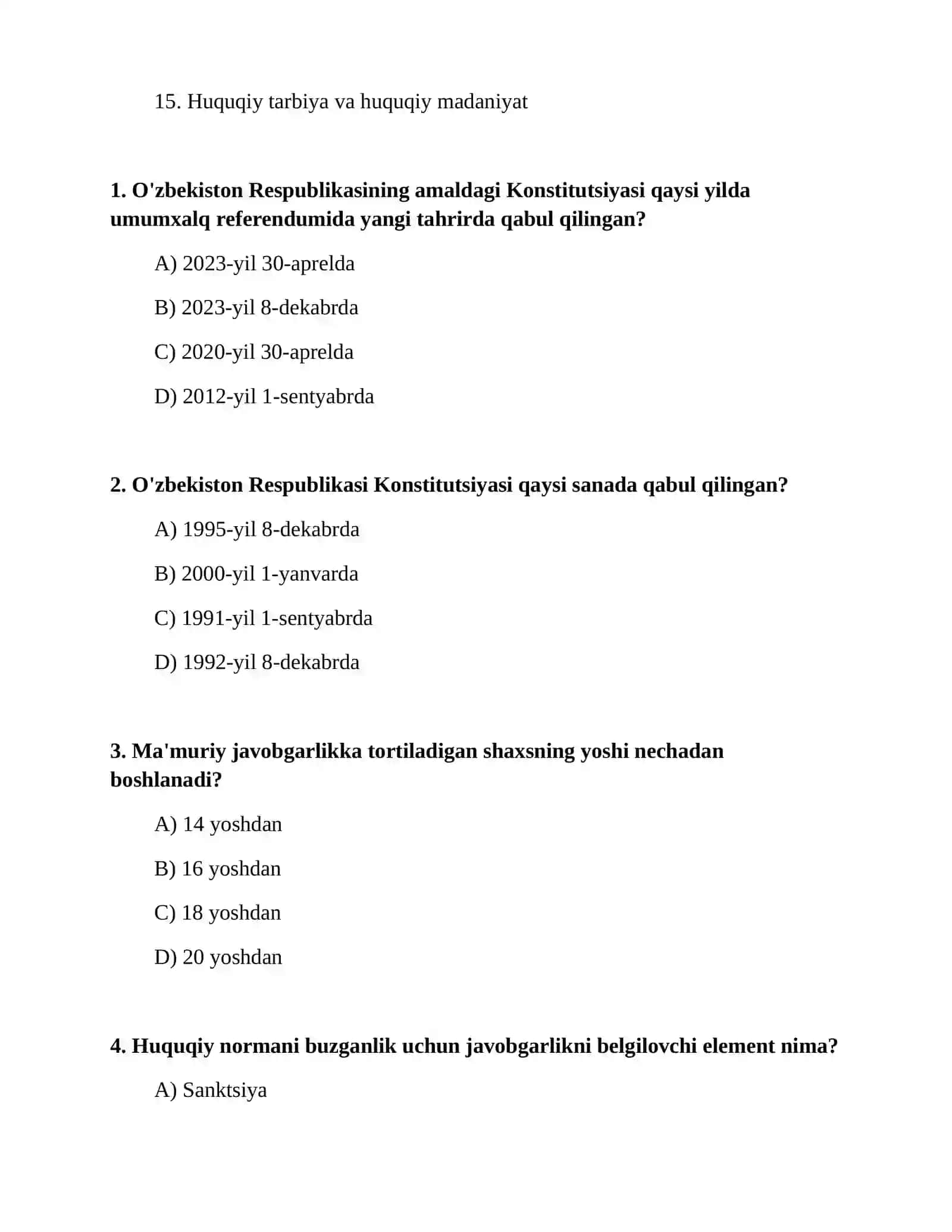 Argos Milliy qonunchilik — 1000 ta test 3
