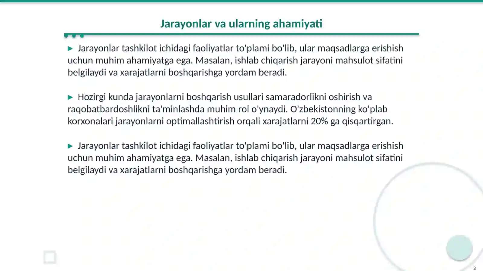 Jarayonlarni, sifatini va mahsuldorlikni boshqarish 3