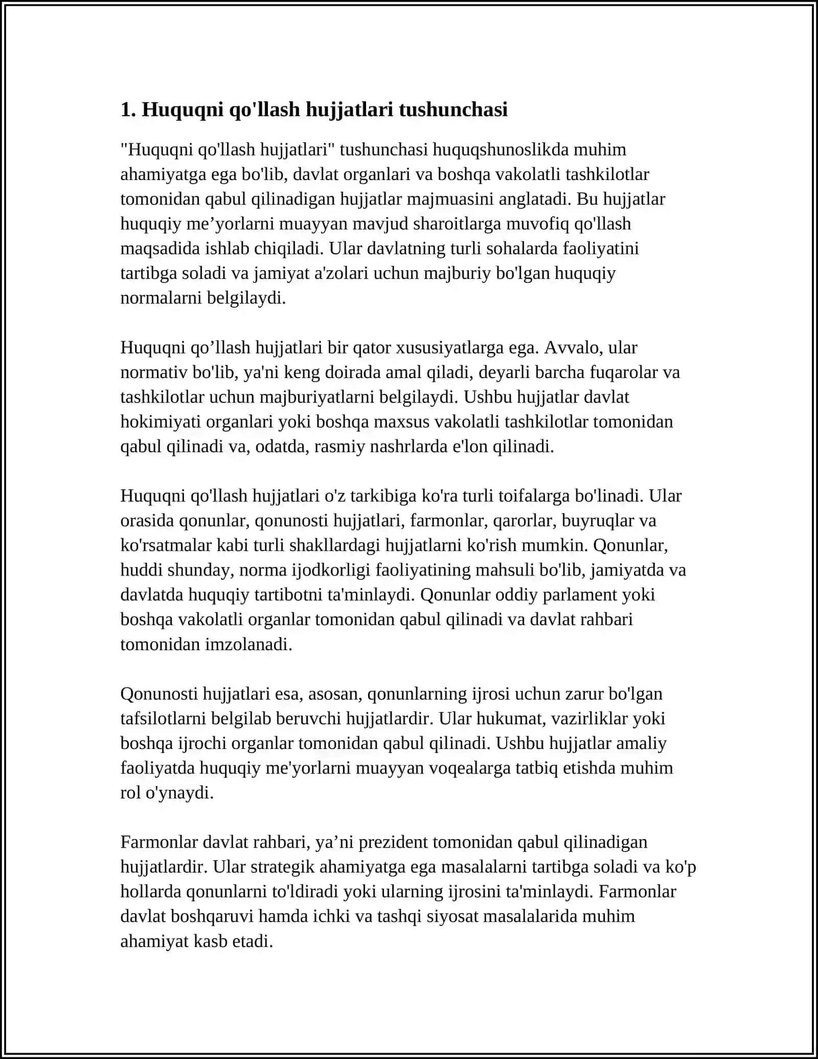 HUQUQNI QO'LLASH HUJJATLARI TUSHUNCHASI, XUSUSIYATI VA TURLARI 3