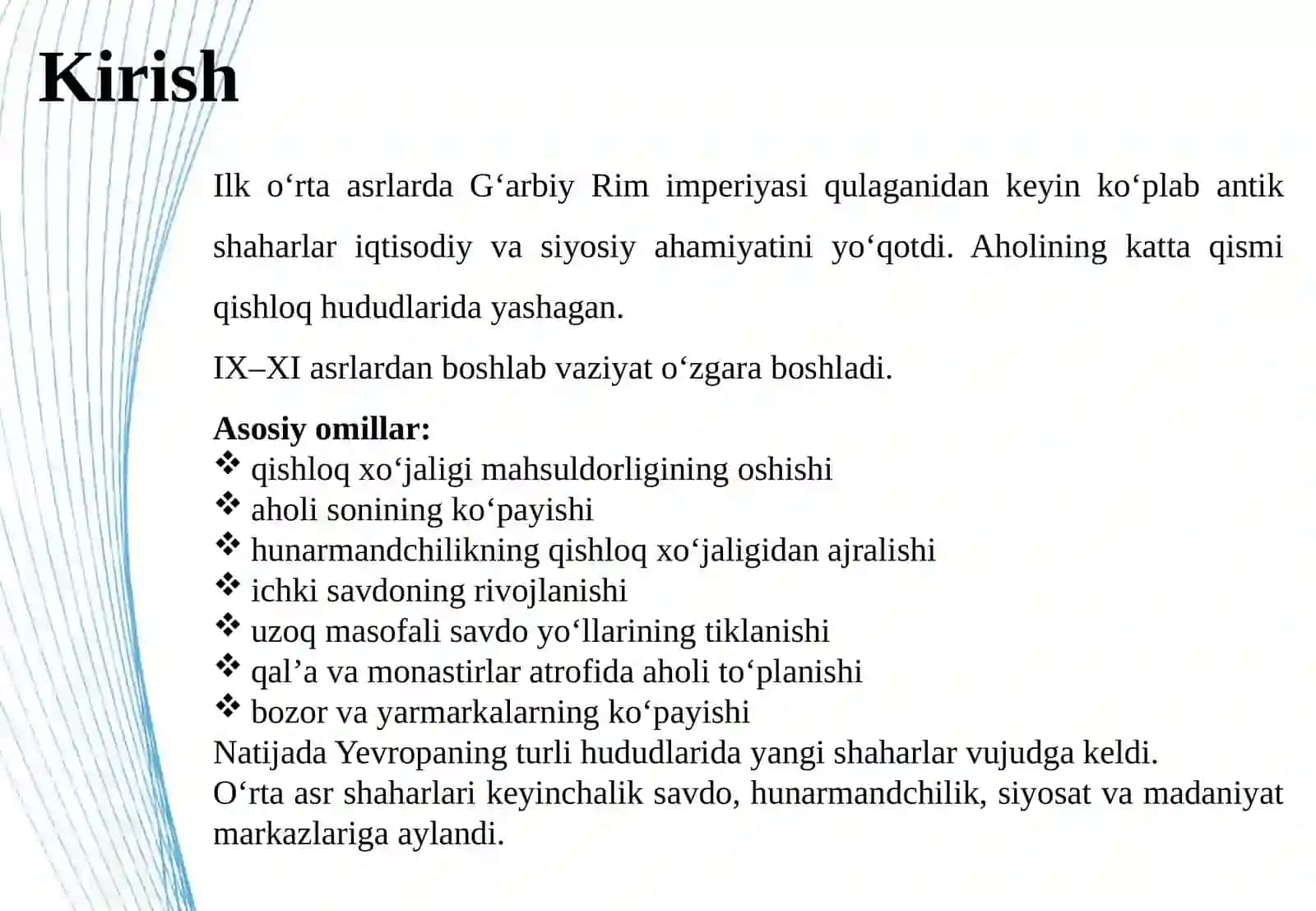 O‘RTA ASR SHAHARLARINING PAYDO BO‘LISHI 3