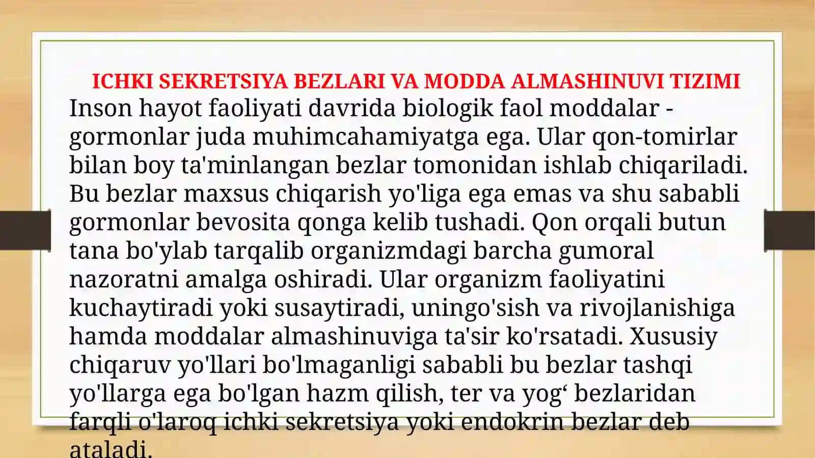 ichki sekretsiya bezlari va moddalar almashinuvi tizimi 3
