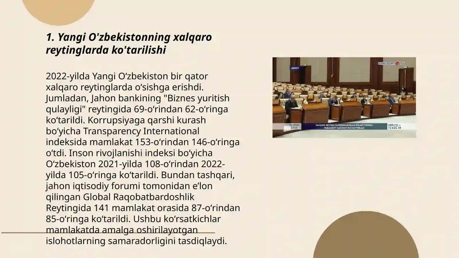 Yangi O'zbekistonning xalqaro reytinglarda ko'tarilishi 3